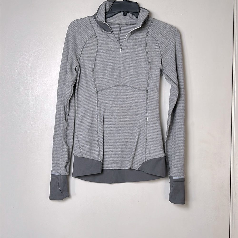 Lululemon Athletica White/Gray Stripe Activewear Jacket- Size 4